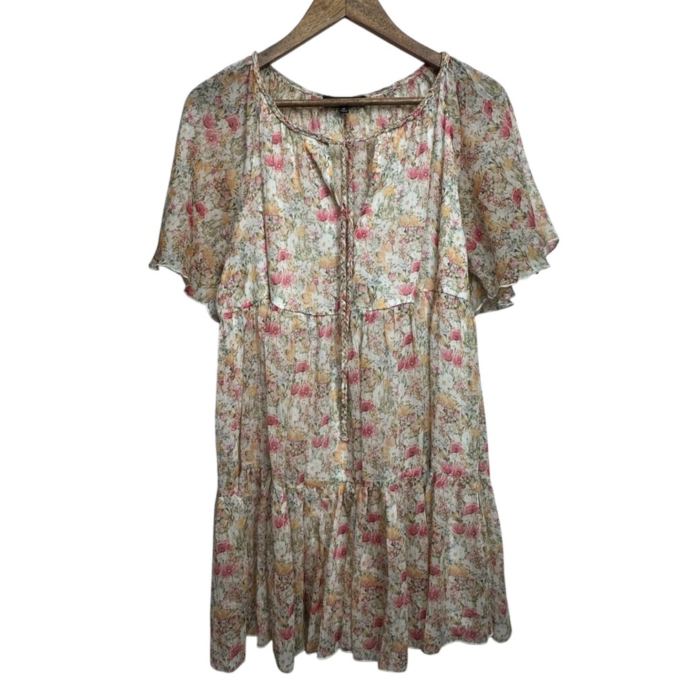 Aakaa Floral Print Dress Ruffle Tiered Medium